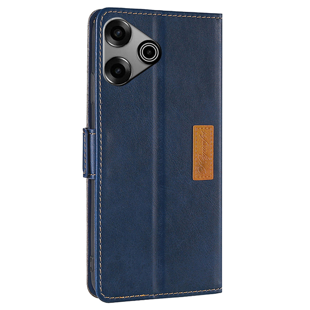 For Transsion Tecno Pova 6 Pro 5G Case Dual Color Splicing Leather Wallet Phone Cover - Blue+Grey