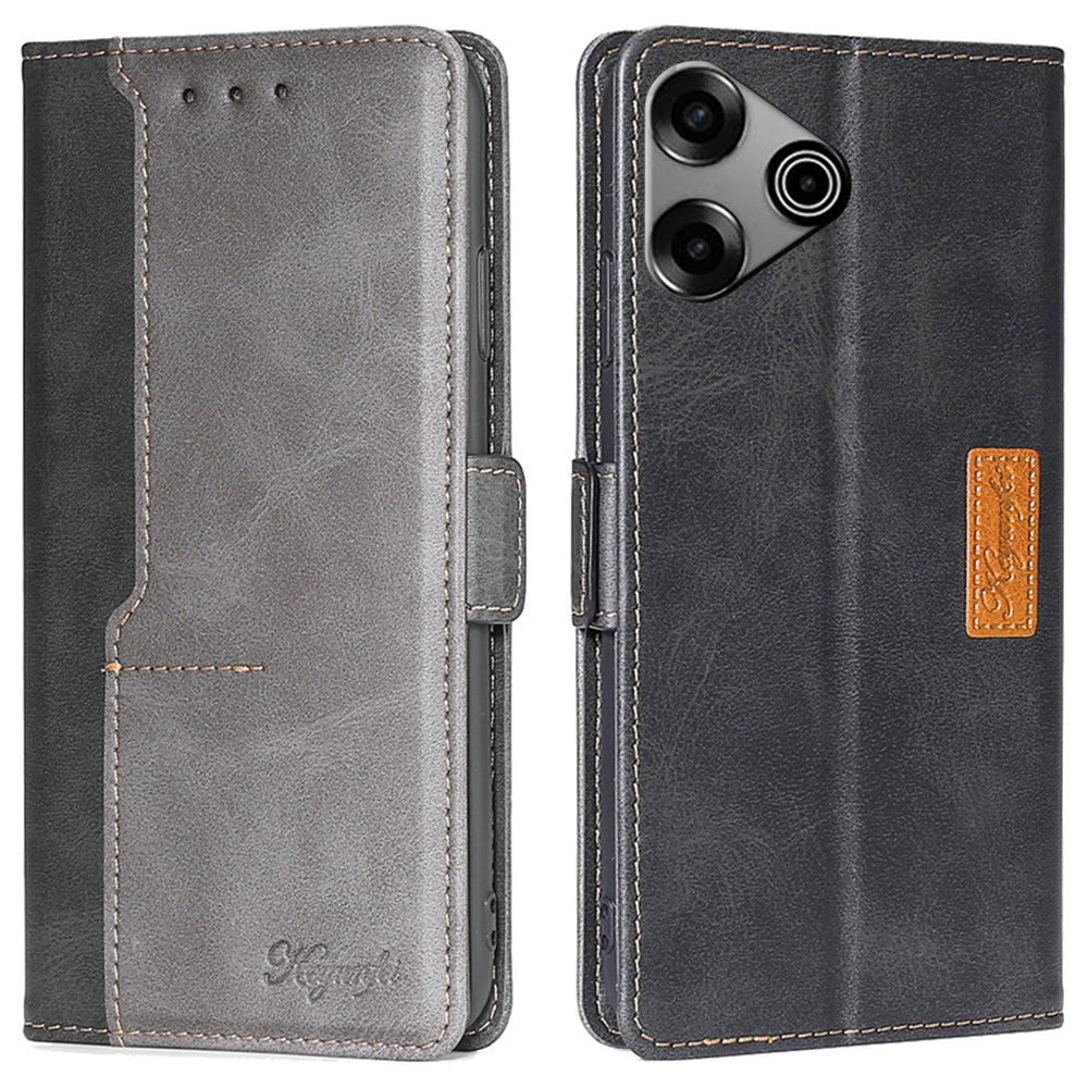 For Transsion Tecno Pova 6 Pro 5G Case Dual Color Splicing Leather Wallet Phone Cover - Black+Grey