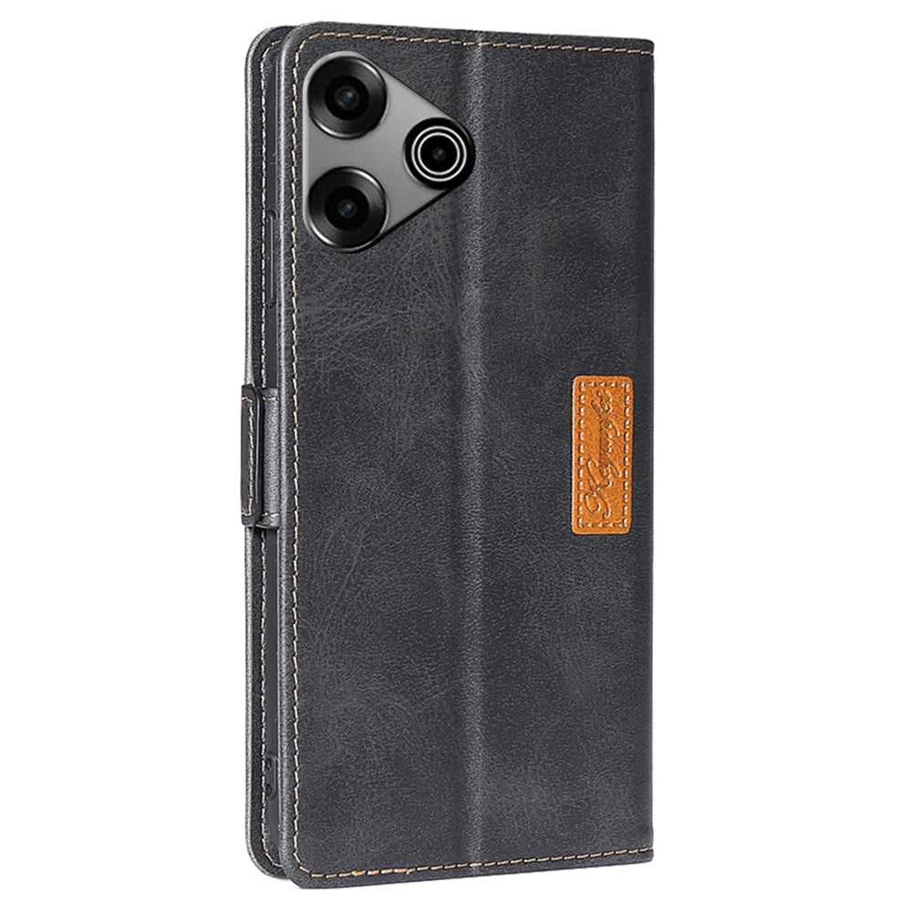 For Transsion Tecno Pova 6 Pro 5G Case Dual Color Splicing Leather Wallet Phone Cover - Black+Grey