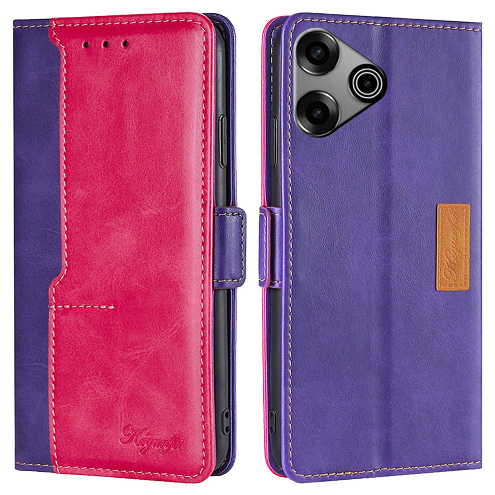 For Transsion Tecno Pova 6 Pro 5G Case Dual Color Splicing Leather Wallet Phone Cover - Rose+Purple