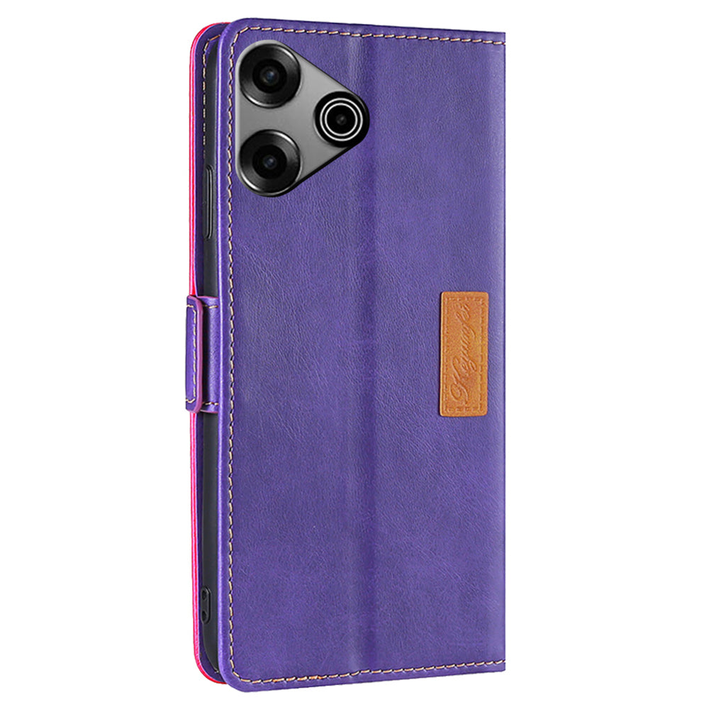 For Transsion Tecno Pova 6 Pro 5G Case Dual Color Splicing Leather Wallet Phone Cover - Rose+Purple
