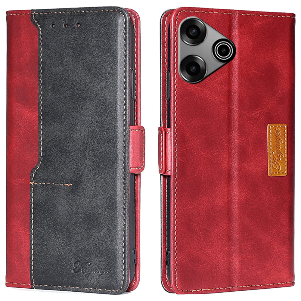 For Transsion Tecno Pova 6 Pro 5G Case Dual Color Splicing Leather Wallet Phone Cover - Black+Red