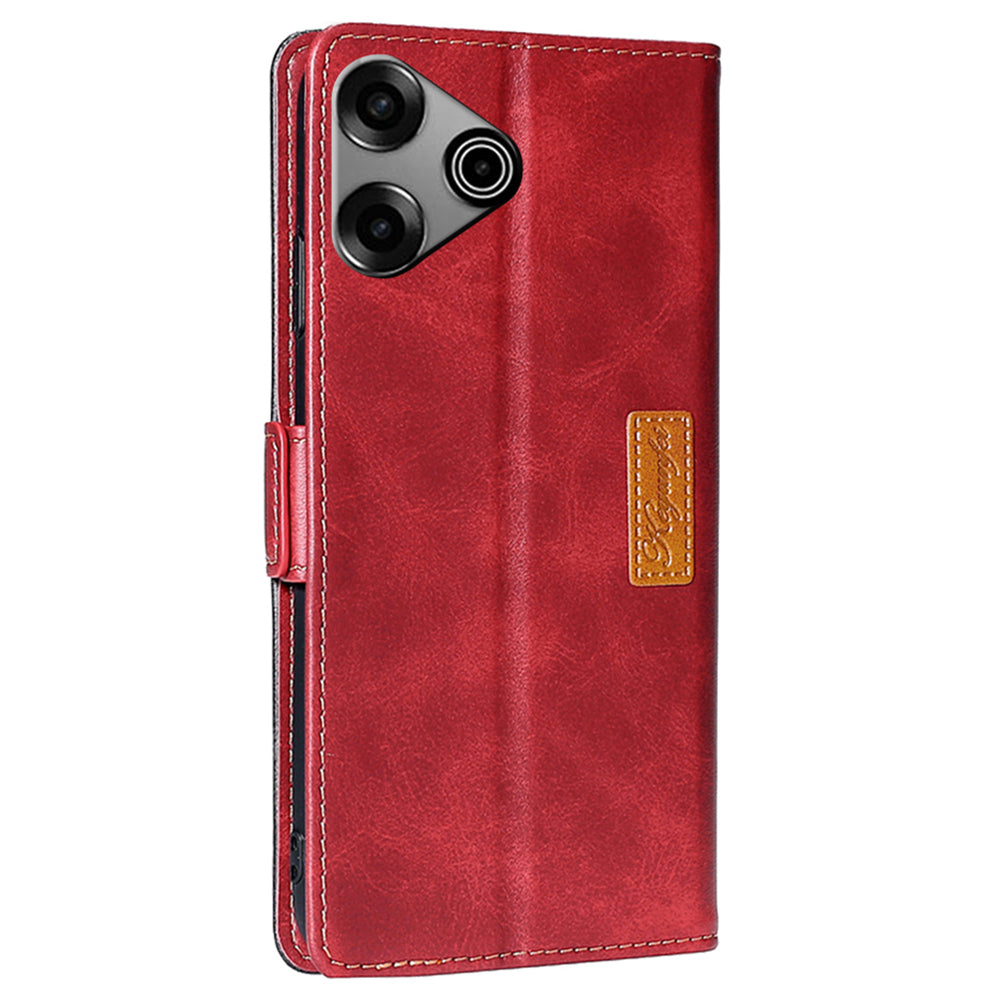 For Transsion Tecno Pova 6 Pro 5G Case Dual Color Splicing Leather Wallet Phone Cover - Black+Red