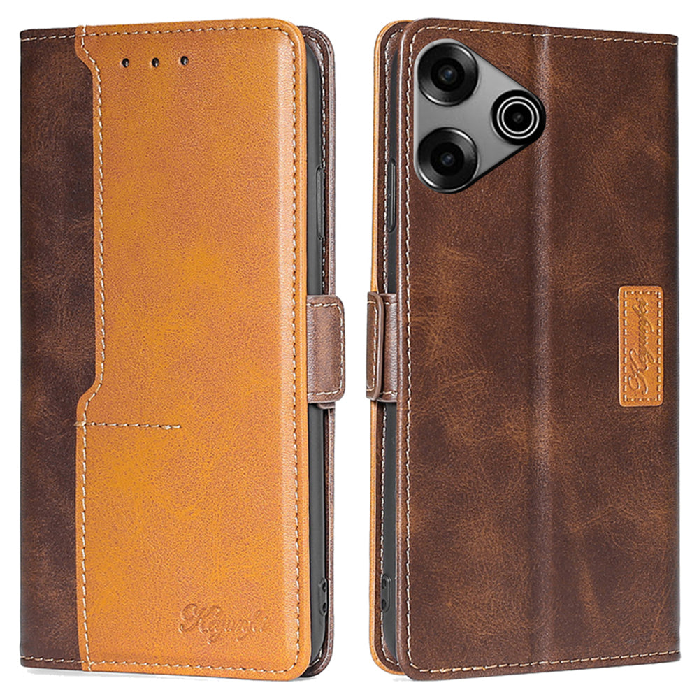 For Transsion Tecno Pova 6 Pro 5G Case Dual Color Splicing Leather Wallet Phone Cover - Dark Brown+Gold