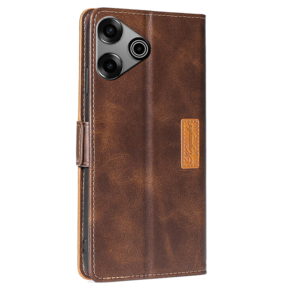 For Transsion Tecno Pova 6 Pro 5G Case Dual Color Splicing Leather Wallet Phone Cover - Dark Brown+Gold
