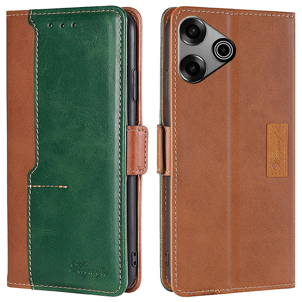 For Transsion Tecno Pova 6 Pro 5G Case Dual Color Splicing Leather Wallet Phone Cover - Light Brown+Green