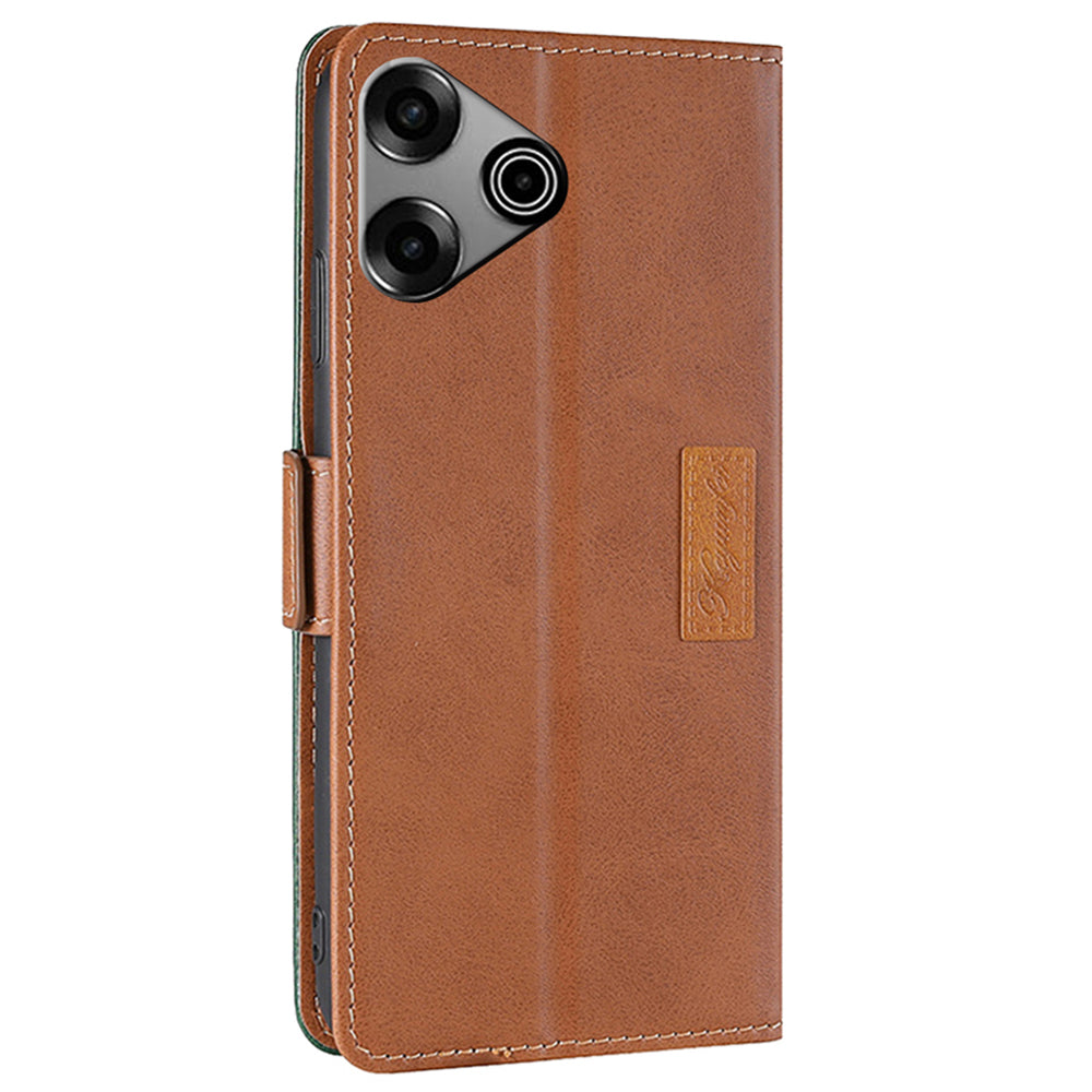 For Transsion Tecno Pova 6 Pro 5G Case Dual Color Splicing Leather Wallet Phone Cover - Light Brown+Green