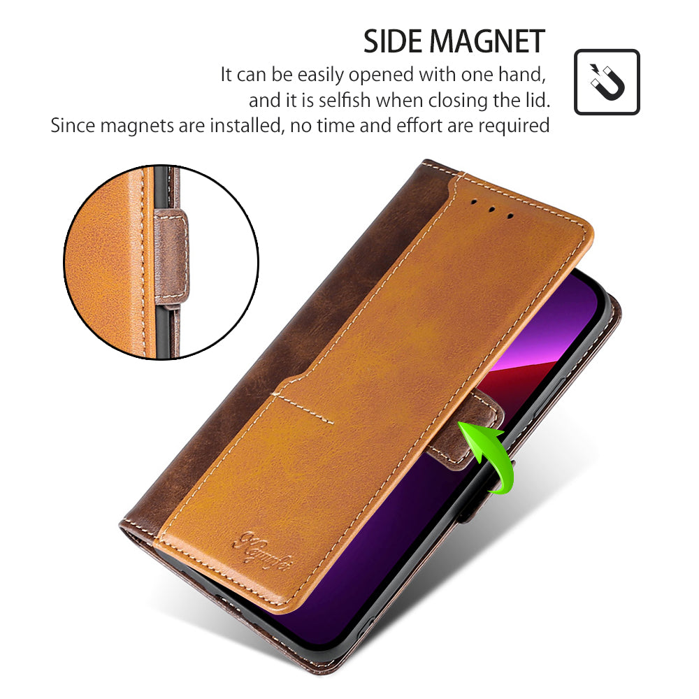 For Realme 12+ 5G Case Dual Color Splicing Leather Phone Cover Mobile Accessories Wholesale - Dark Brown+Gold