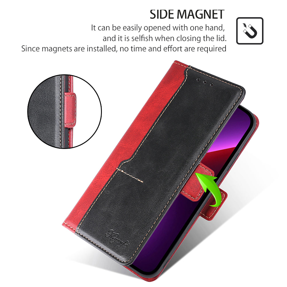 For Realme 12+ 5G Case Dual Color Splicing Leather Phone Cover Mobile Accessories Wholesale - Black+Red