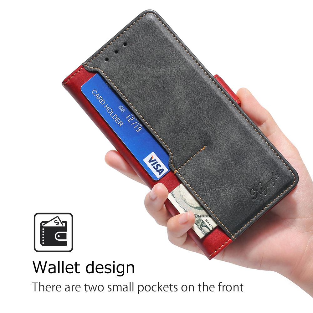 For Realme 12+ 5G Case Dual Color Splicing Leather Phone Cover Mobile Accessories Wholesale - Black+Red