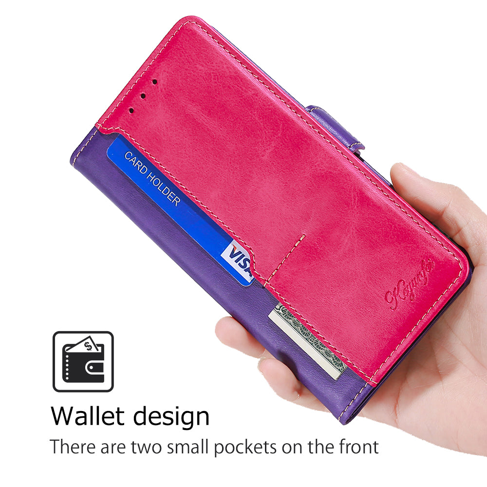 For Realme 12 Wholesale Phone Cover Splicing Color Leather Wallet Phone Cover - Rose+Purple