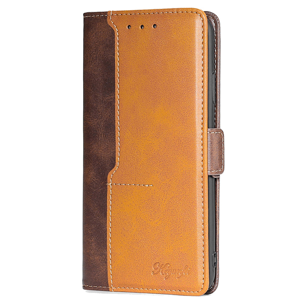 For Motorola Moto G24 4G / G04 4G Case Dual Color Splicing Leather Flip Wallet Phone Cover - Dark Brown+Gold