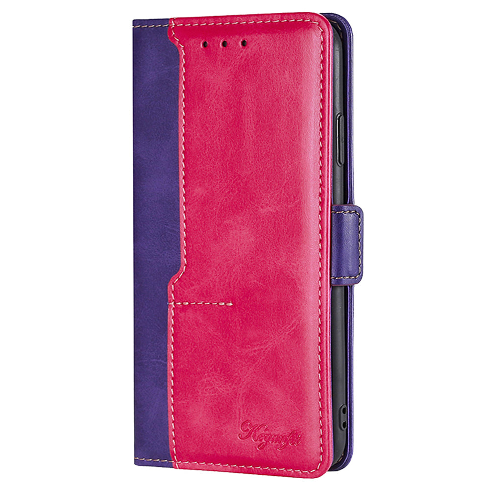 For Motorola Moto G24 4G / G04 4G Case Dual Color Splicing Leather Flip Wallet Phone Cover - Rose+Purple