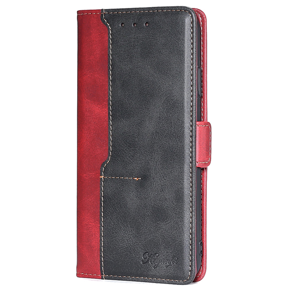 For Motorola Moto G24 4G / G04 4G Case Dual Color Splicing Leather Flip Wallet Phone Cover - Black+Red