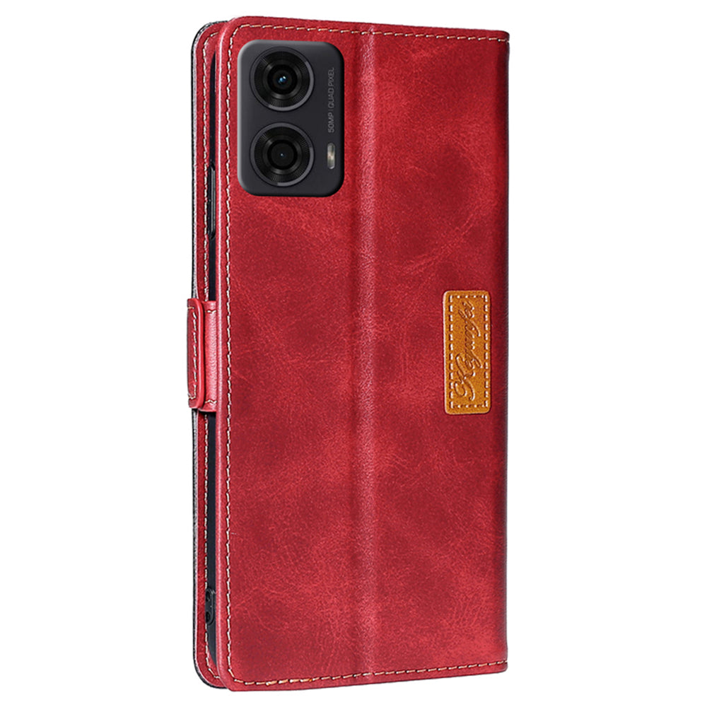 For Motorola Moto G24 4G / G04 4G Case Dual Color Splicing Leather Flip Wallet Phone Cover - Black+Red
