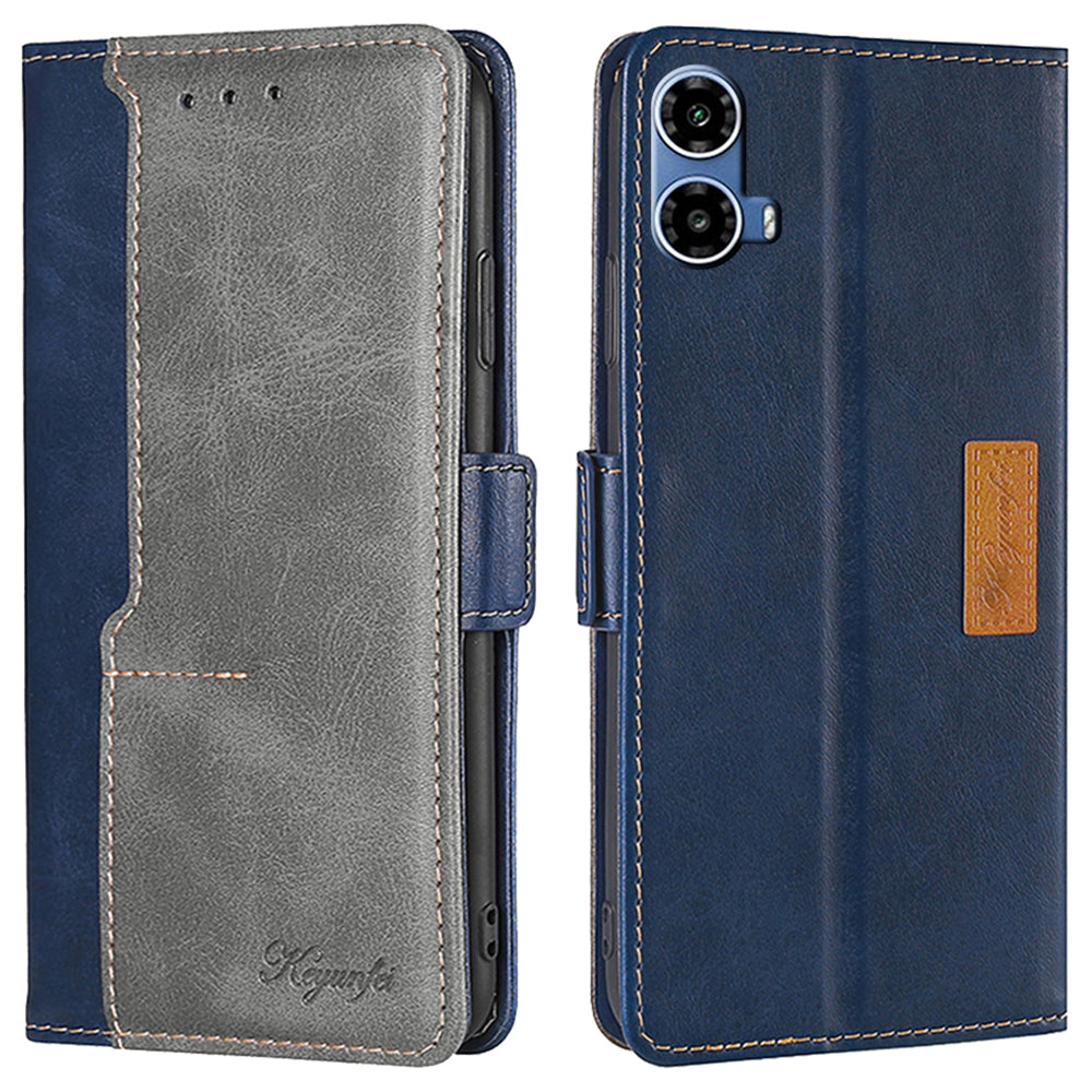 For Motorola Moto G34 5G Wallet Case Dual Color Splicing Leather Phone Cover - Blue+Grey