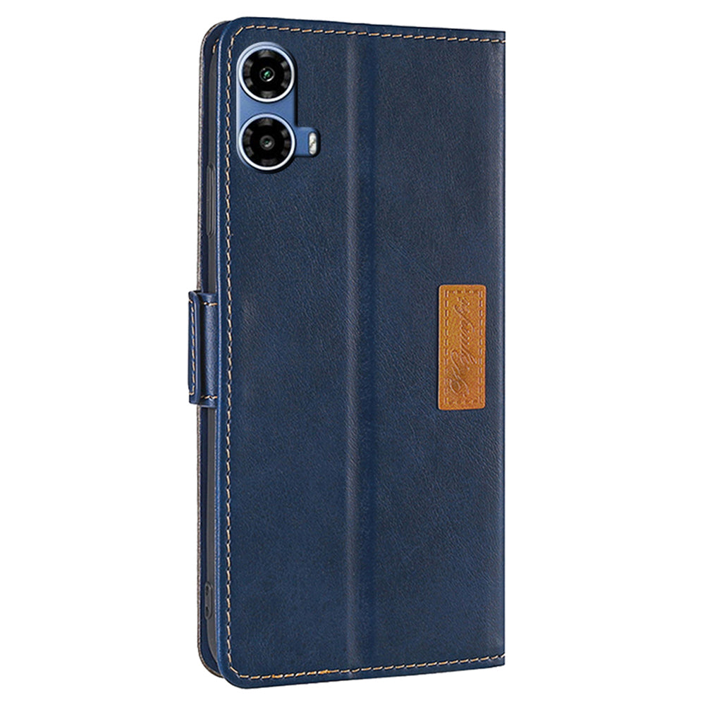 For Motorola Moto G34 5G Wallet Case Dual Color Splicing Leather Phone Cover - Blue+Grey