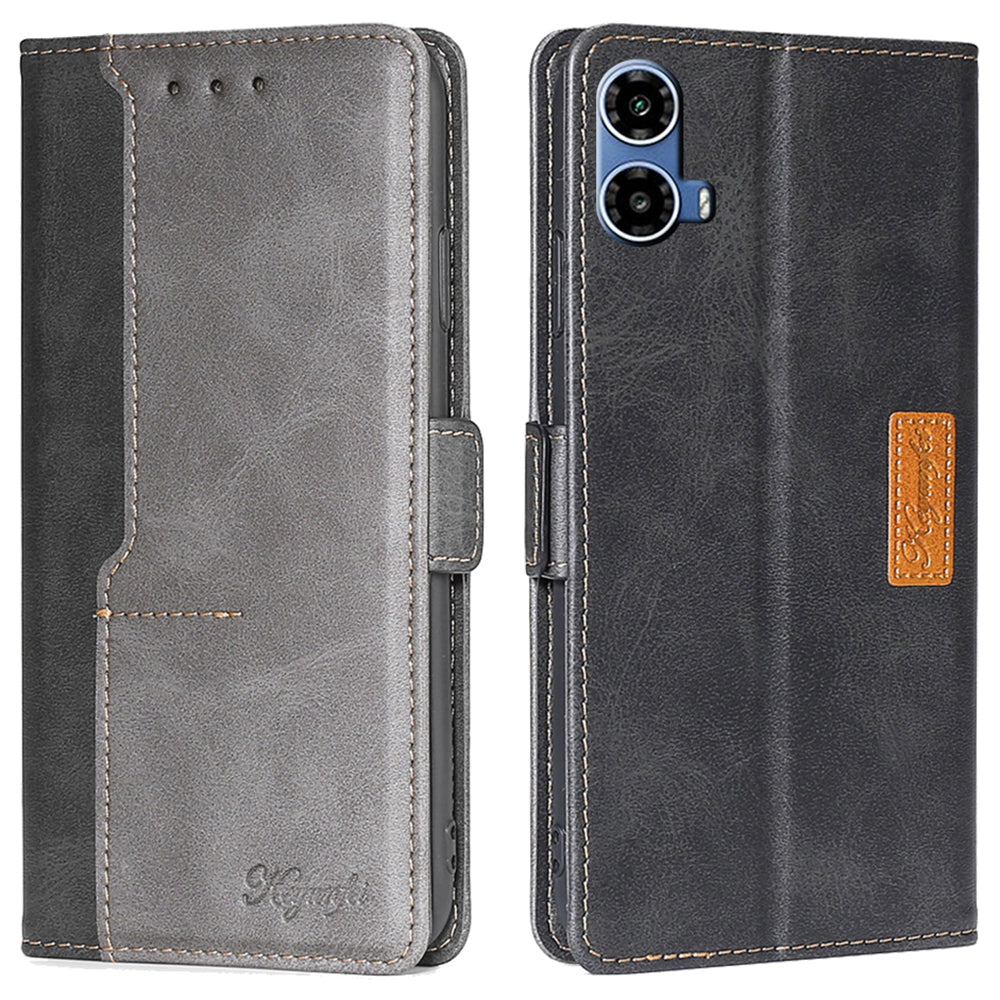 For Motorola Moto G34 5G Wallet Case Dual Color Splicing Leather Phone Cover - Black+Grey