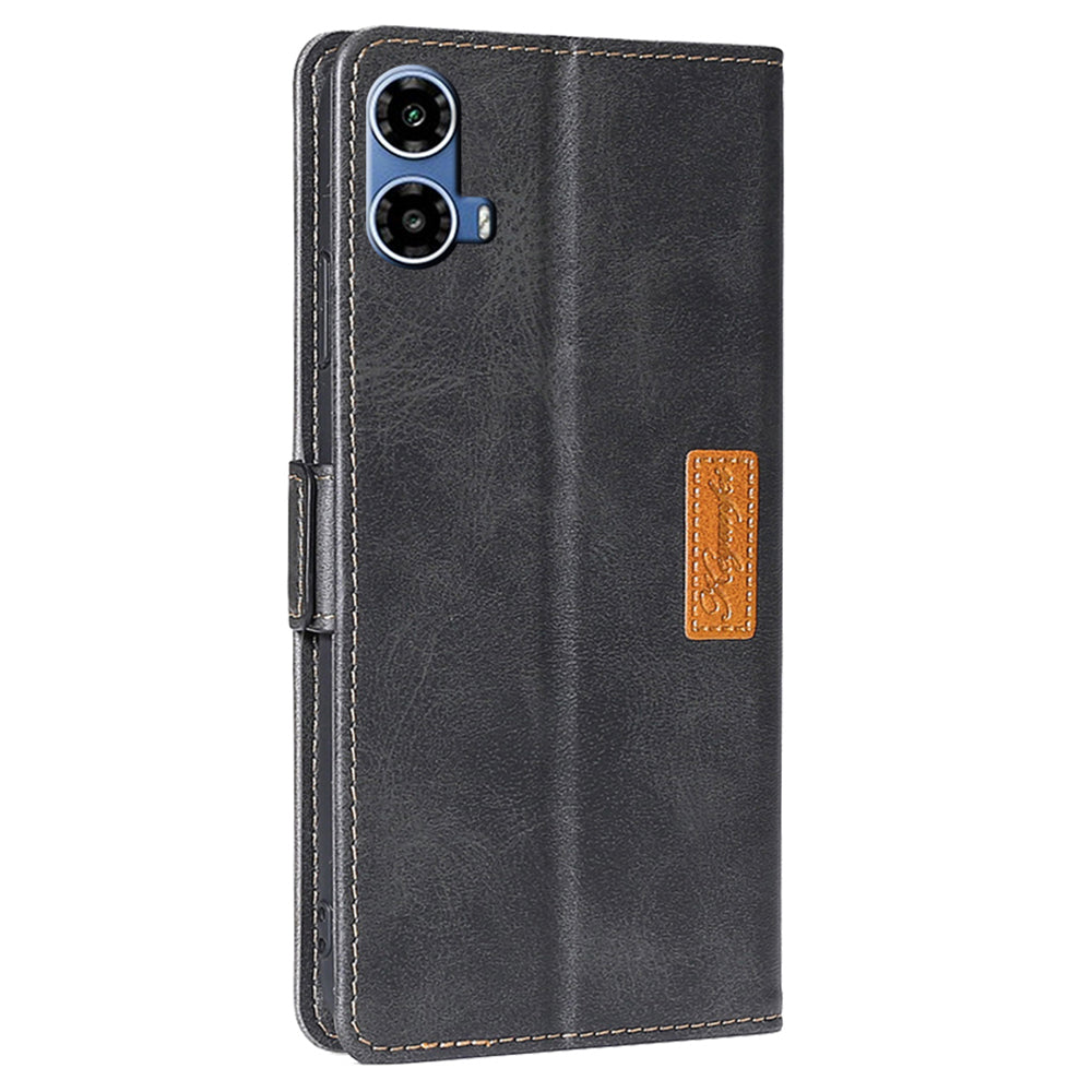 For Motorola Moto G34 5G Wallet Case Dual Color Splicing Leather Phone Cover - Black+Grey