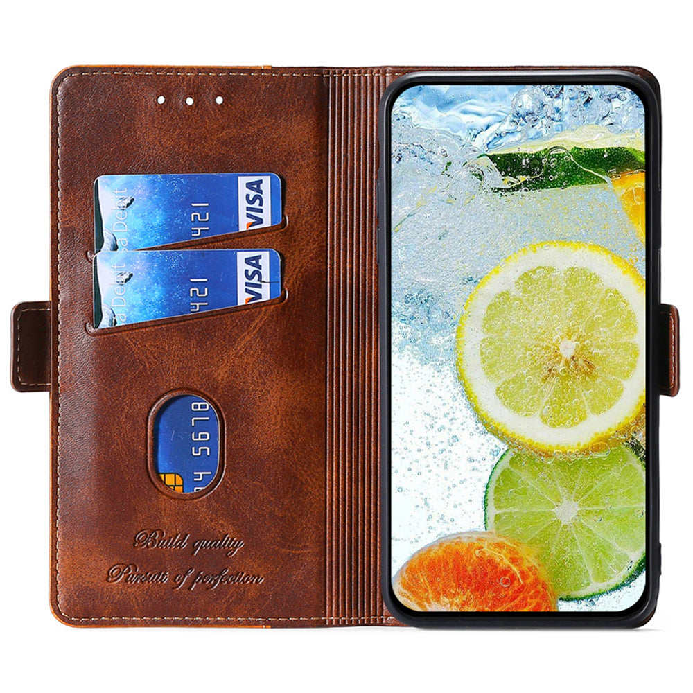 For Motorola Moto G34 5G Wallet Case Dual Color Splicing Leather Phone Cover - Dark Brown+Gold