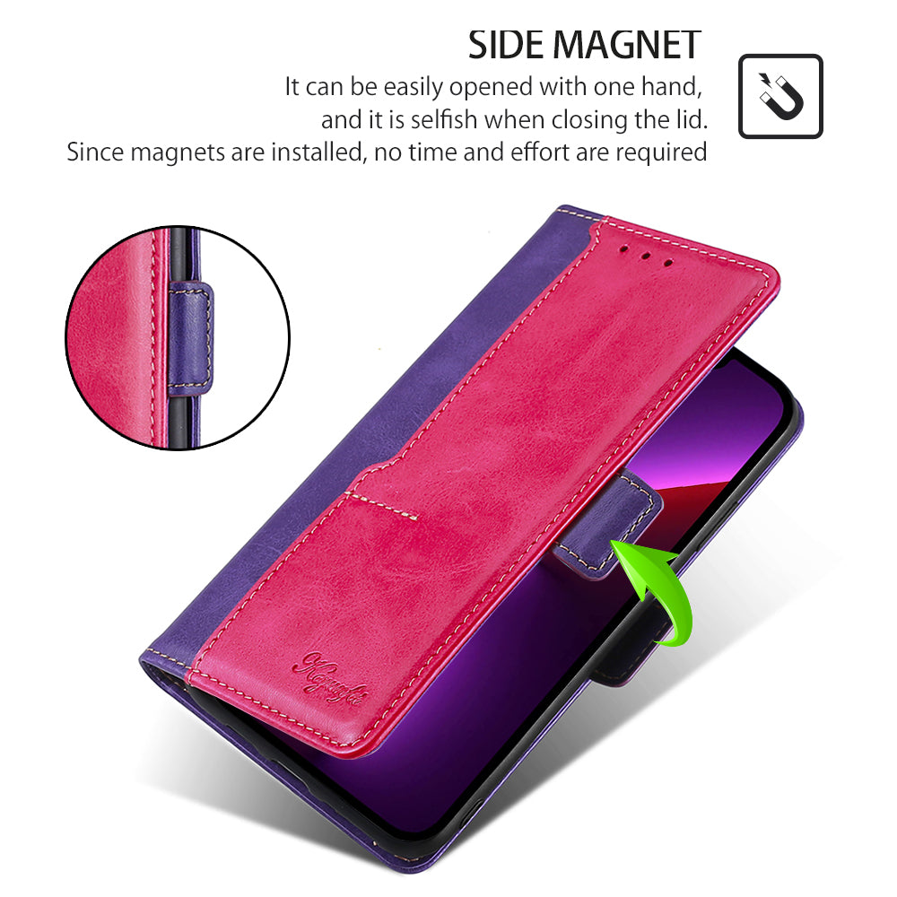For Motorola Moto G34 5G Wallet Case Dual Color Splicing Leather Phone Cover - Rose+Purple