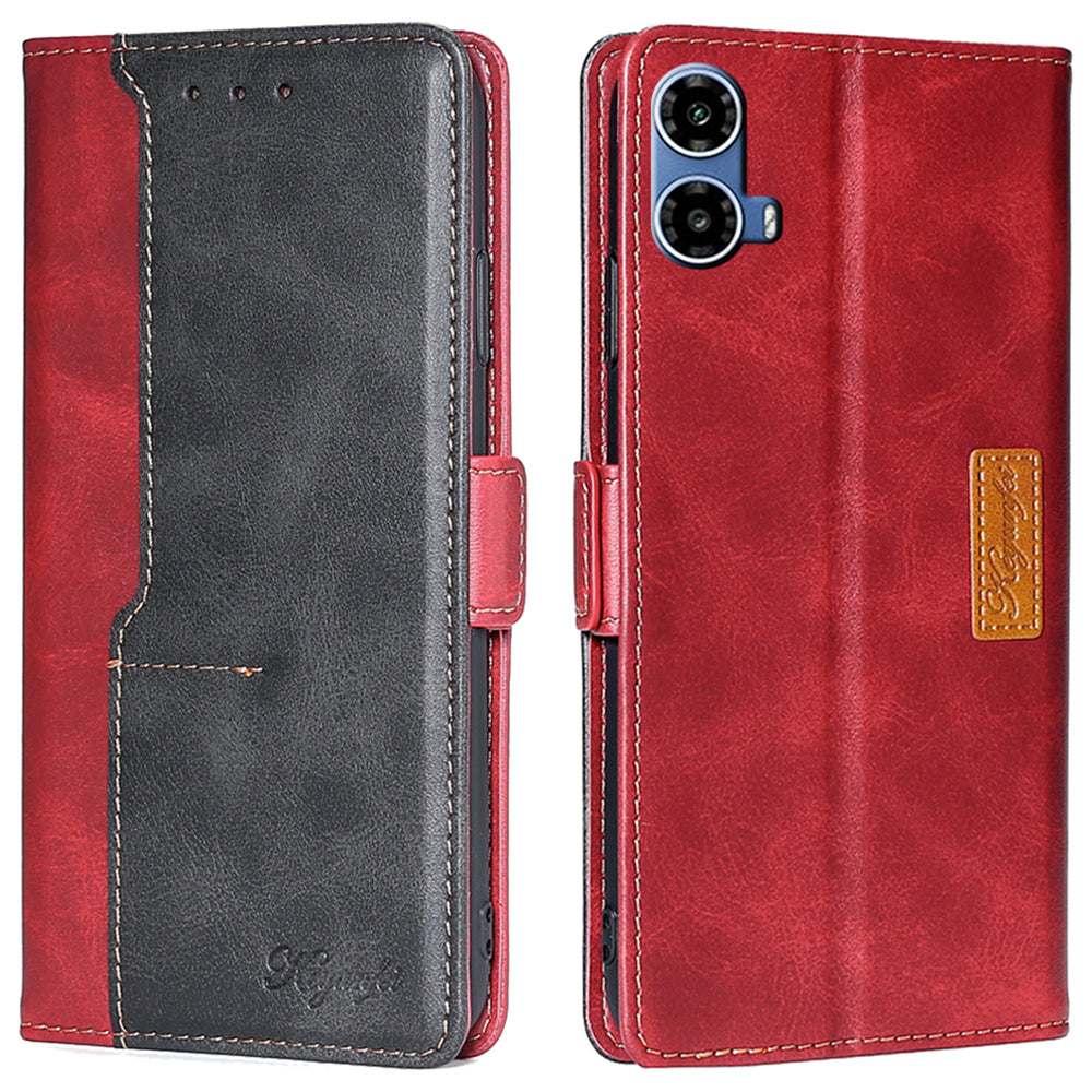 For Motorola Moto G34 5G Wallet Case Dual Color Splicing Leather Phone Cover - Black+Red