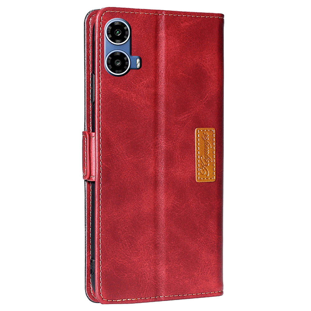 For Motorola Moto G34 5G Wallet Case Dual Color Splicing Leather Phone Cover - Black+Red
