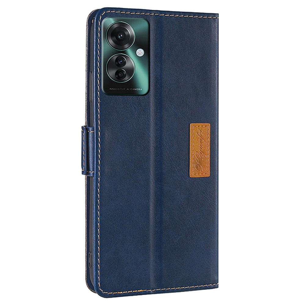 For Oppo Reno11 F 5G / F25 Pro 5G Wholesale Phone Cover Splicing Color Leather Flip Stand Wallet Phone Cover - Blue+Grey
