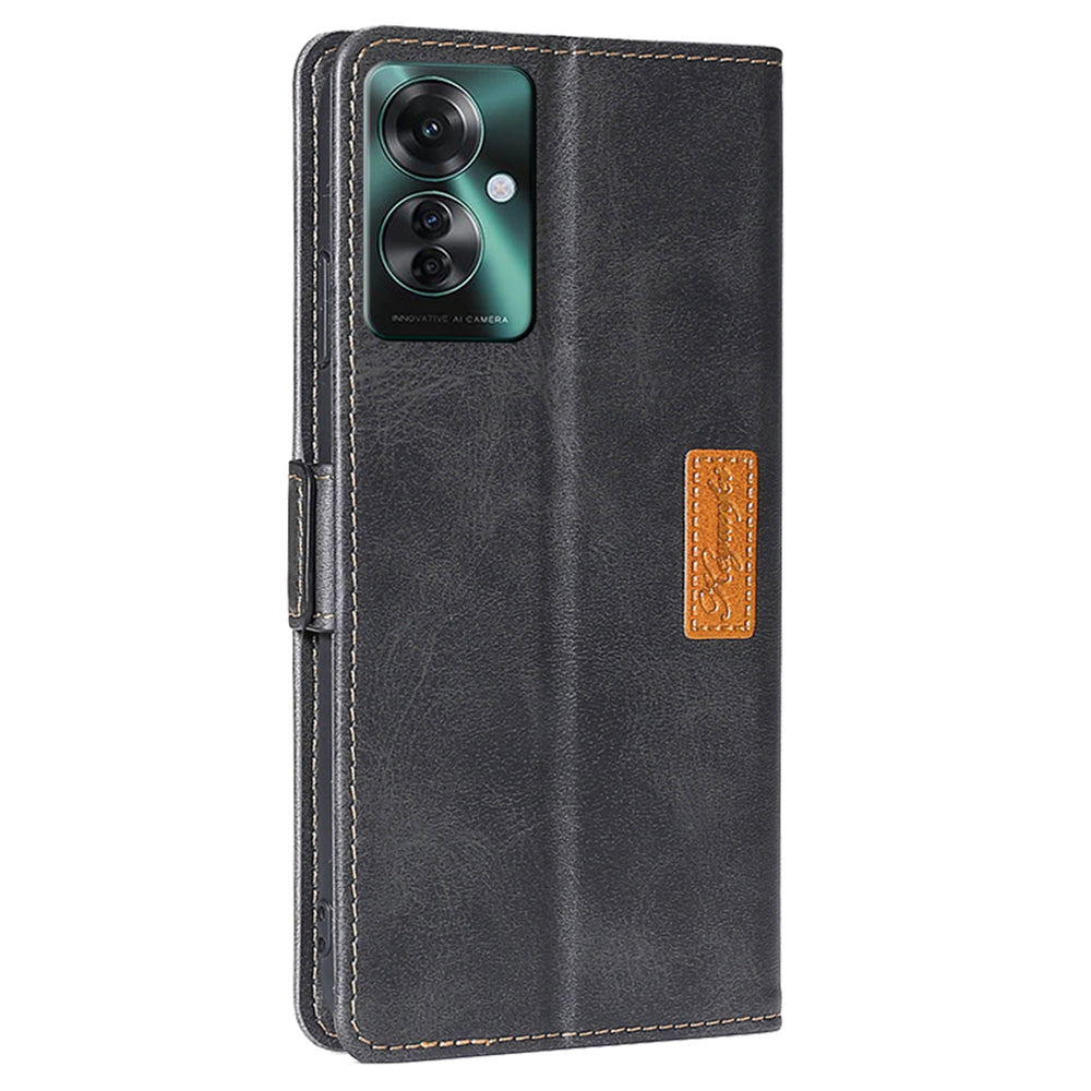 For Oppo Reno11 F 5G / F25 Pro 5G Wholesale Phone Cover Splicing Color Leather Flip Stand Wallet Phone Cover - Black+Grey