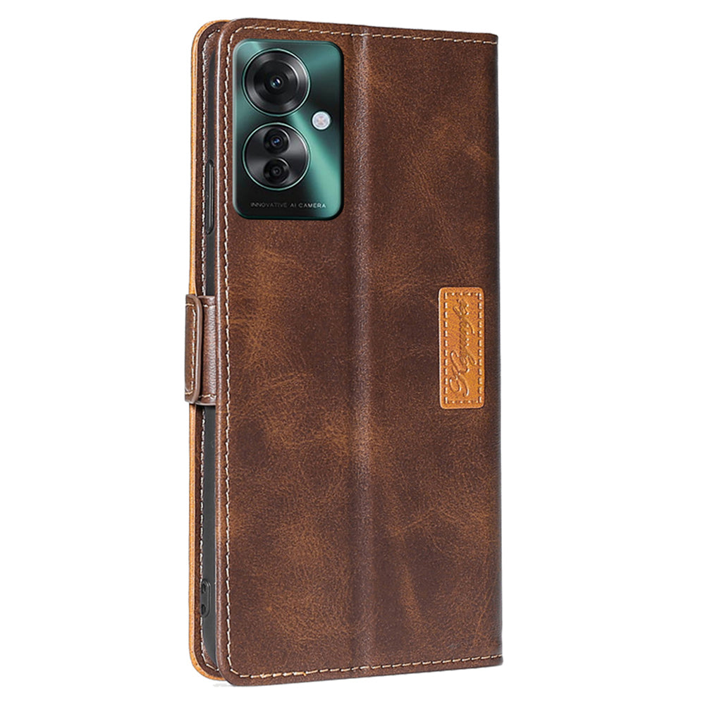 For Oppo Reno11 F 5G / F25 Pro 5G Wholesale Phone Cover Splicing Color Leather Flip Stand Wallet Phone Cover - Dark Brown+Gold