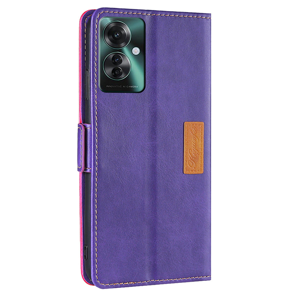 For Oppo Reno11 F 5G / F25 Pro 5G Wholesale Phone Cover Splicing Color Leather Flip Stand Wallet Phone Cover - Rose+Purple