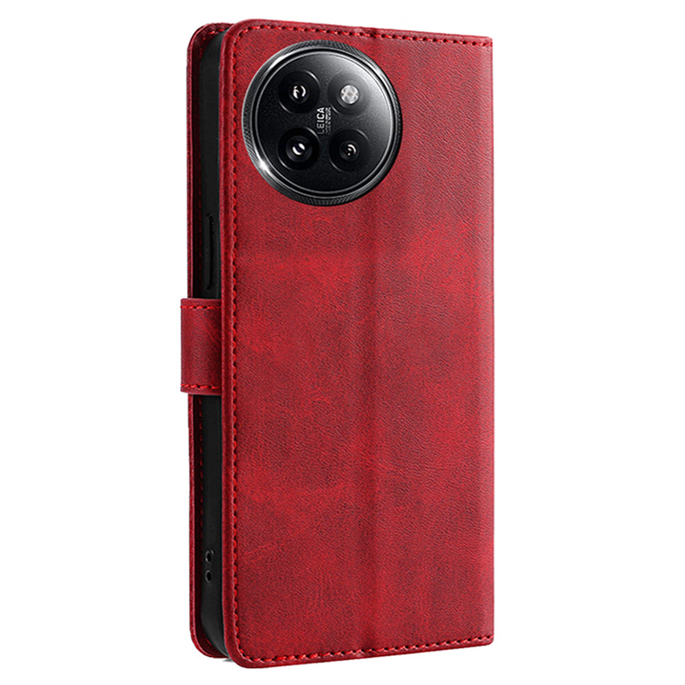 For Xiaomi Civi 4 Pro 5G Case Wallet Stand Calf Texture Phone Cover - Red
