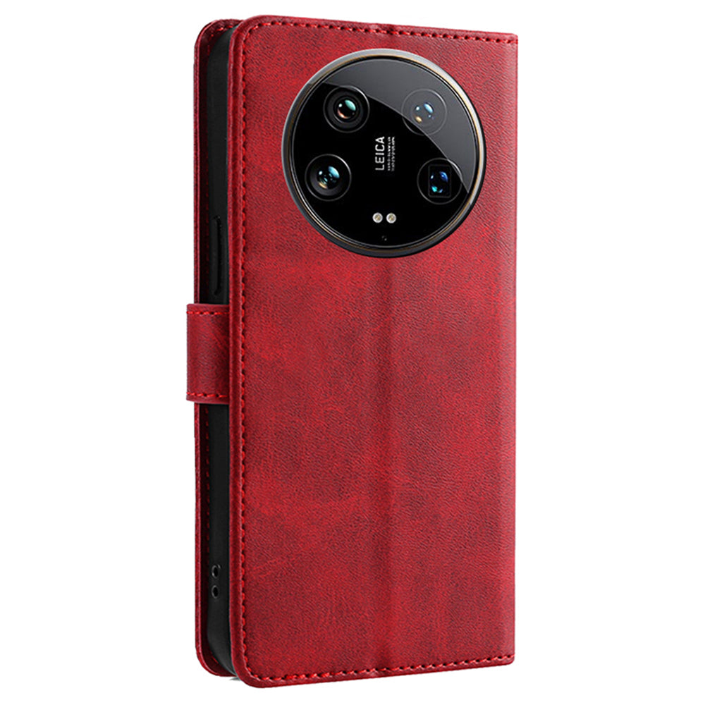 For Xiaomi 14 Ultra Magnetic Phone Case Wallet Stand PU Leather+TPU Cover - Red