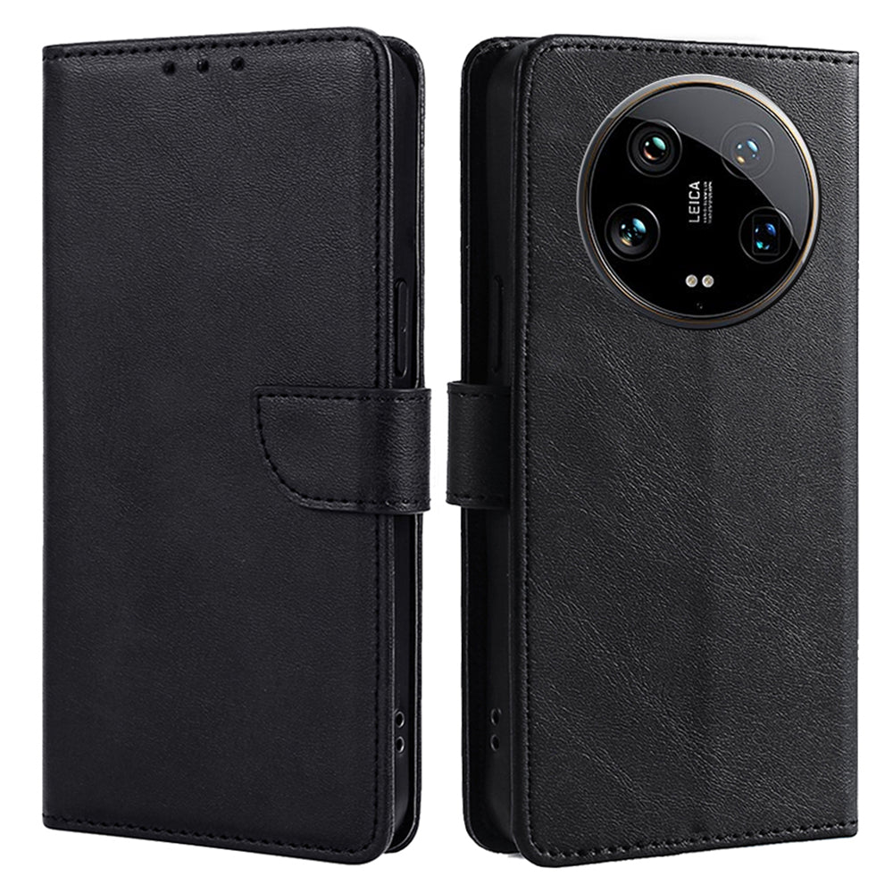 For Xiaomi 14 Ultra Magnetic Phone Case Wallet Stand PU Leather+TPU Cover - Black