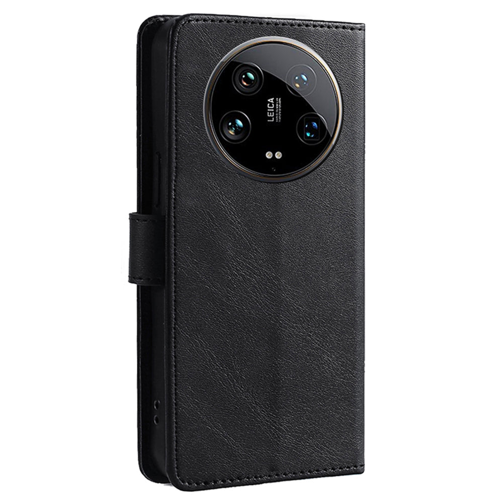 For Xiaomi 14 Ultra Magnetic Phone Case Wallet Stand PU Leather+TPU Cover - Black