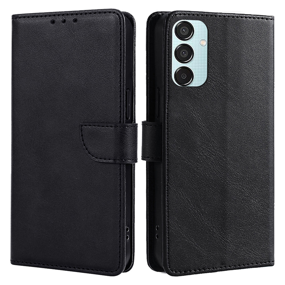 For Samsung Galaxy M15 5G Case Calf Texture Leather Drop-proof Phone Wallet Cover - Black