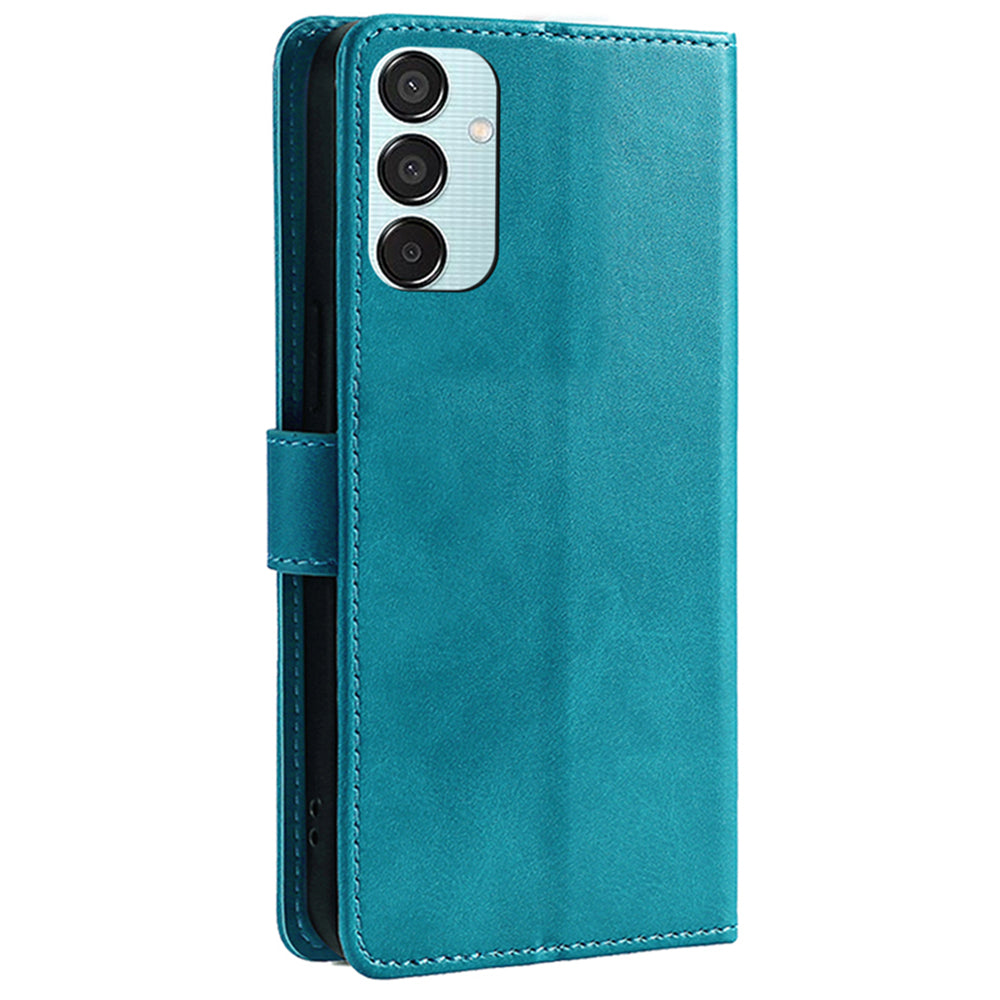 For Samsung Galaxy M15 5G Case Calf Texture Leather Drop-proof Phone Wallet Cover - Baby Blue