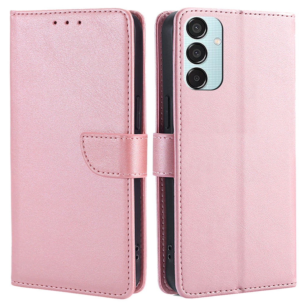 For Samsung Galaxy M15 5G Case Calf Texture Leather Drop-proof Phone Wallet Cover - Rose Gold