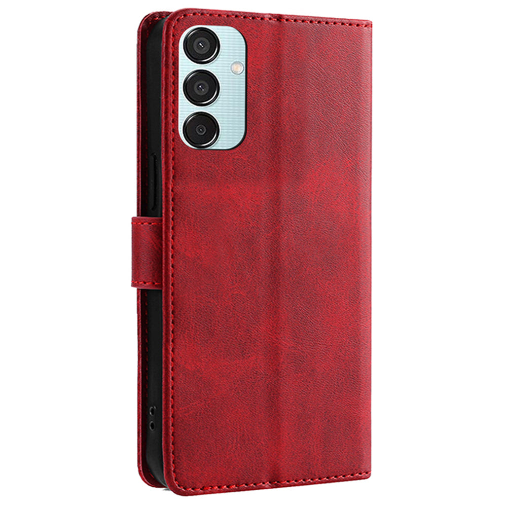 For Samsung Galaxy M15 5G Case Calf Texture Leather Drop-proof Phone Wallet Cover - Red