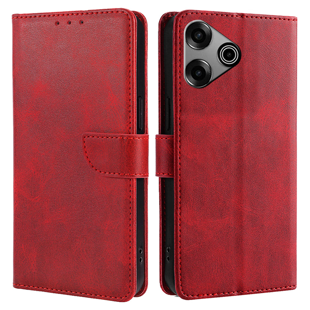 For Transsion Tecno Pova 6 Pro 5G Case Calf Texture Leather Phone Cover Mobile Accessories Wholesale - Red
