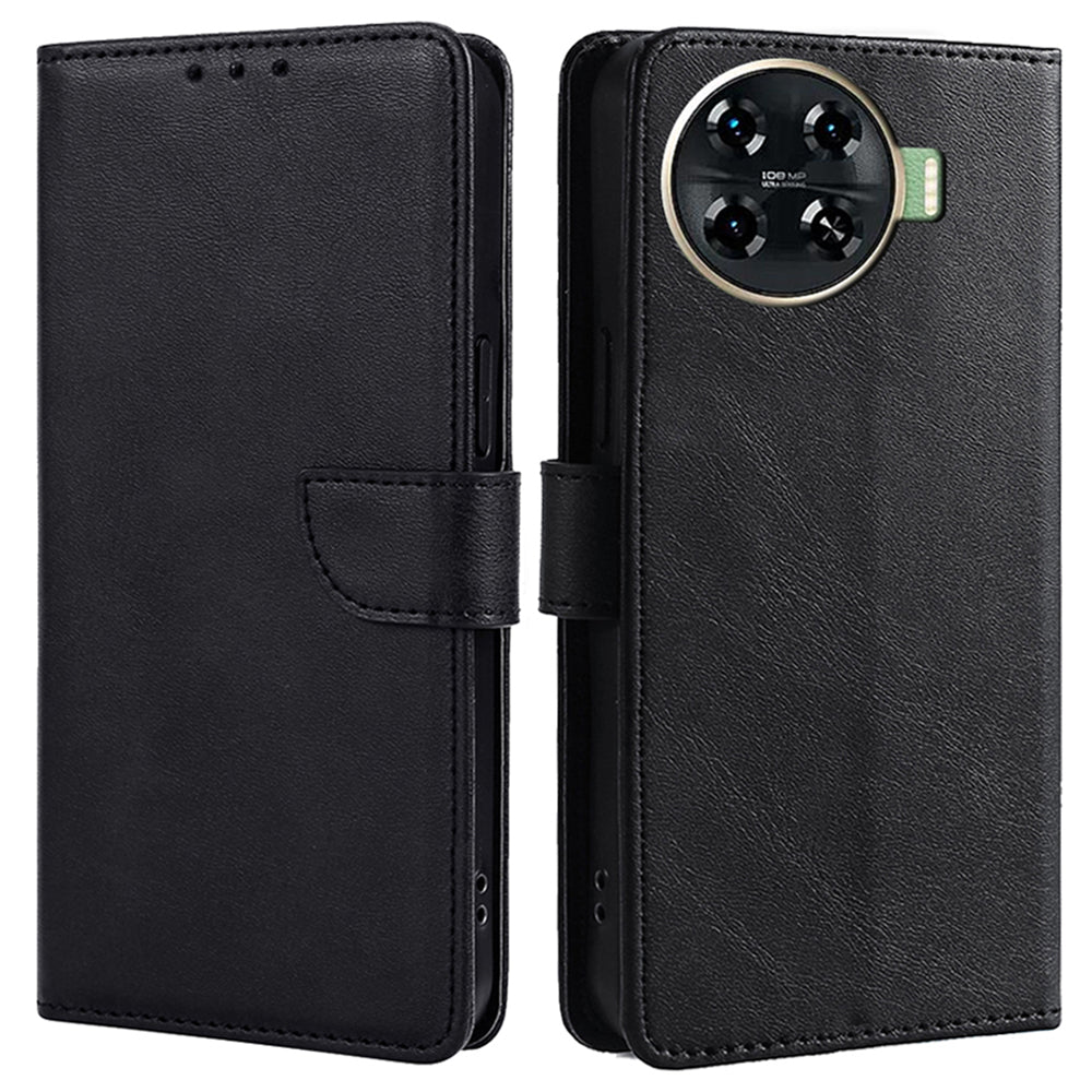 Leather Case for Transsion Tecno Spark 20 Pro+ Phone Shell Calf Texture Magnetic Wallet Cover - Black