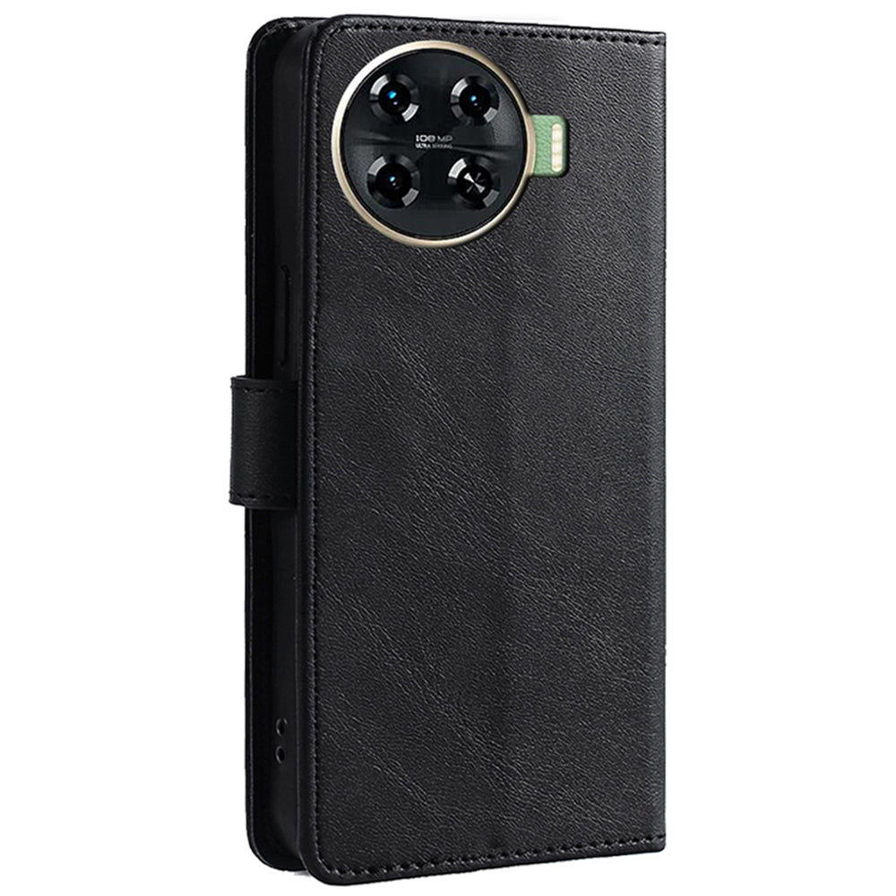 Leather Case for Transsion Tecno Spark 20 Pro+ Phone Shell Calf Texture Magnetic Wallet Cover - Black