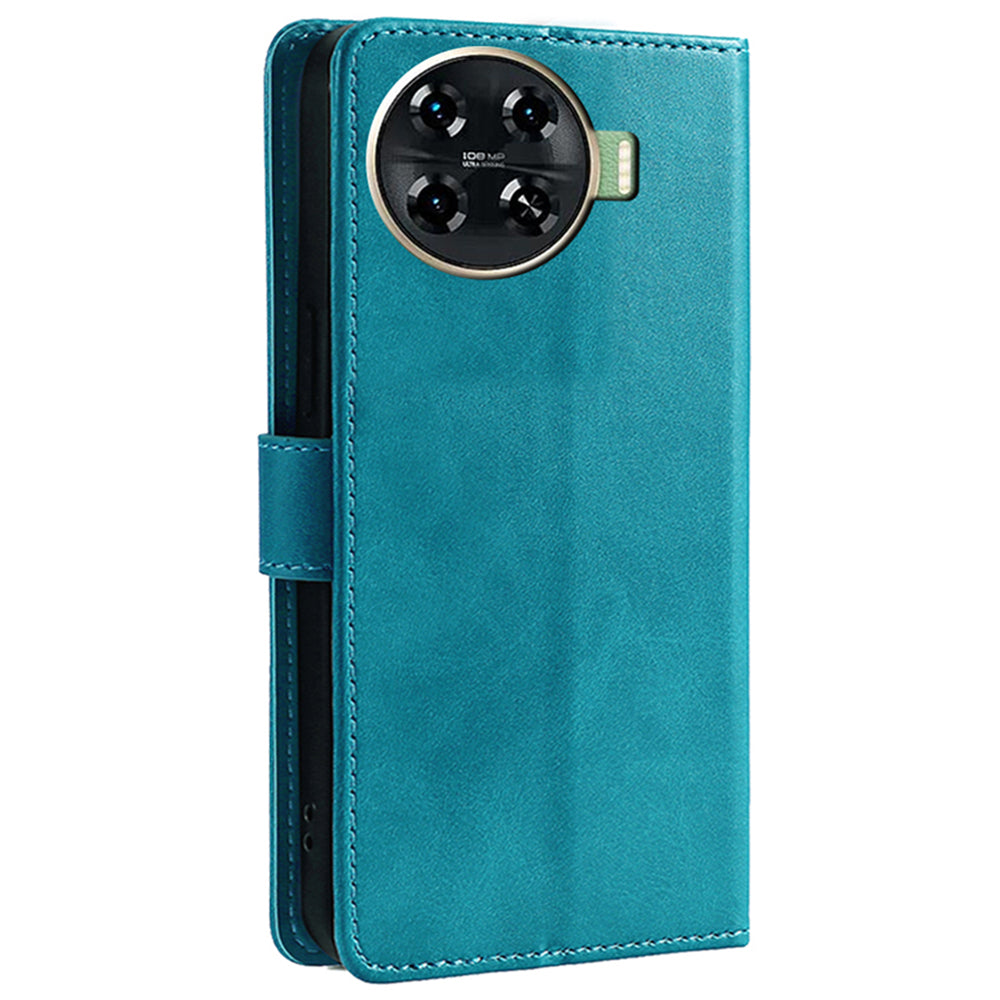 Leather Case for Transsion Tecno Spark 20 Pro+ Phone Shell Calf Texture Magnetic Wallet Cover - Baby Blue