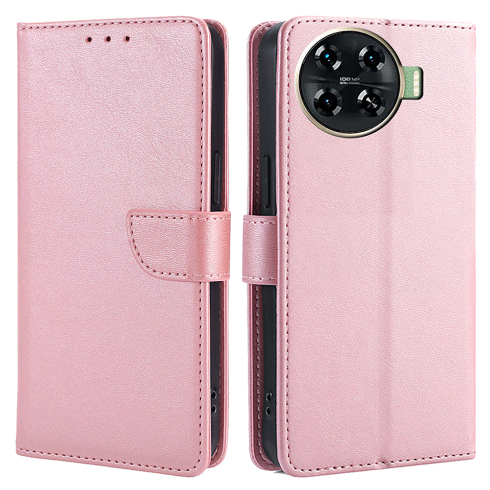 Leather Case for Transsion Tecno Spark 20 Pro+ Phone Shell Calf Texture Magnetic Wallet Cover - Rose Gold