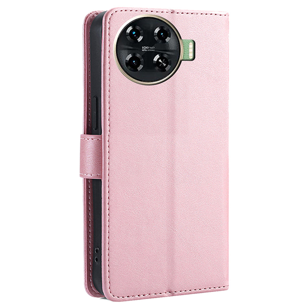 Leather Case for Transsion Tecno Spark 20 Pro+ Phone Shell Calf Texture Magnetic Wallet Cover - Rose Gold