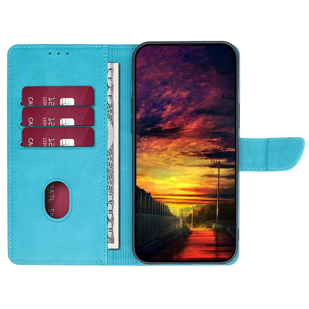 For Realme 12+ 5G Case Calf Texture Shockproof Leather Cover with Card Holder - Baby Blue