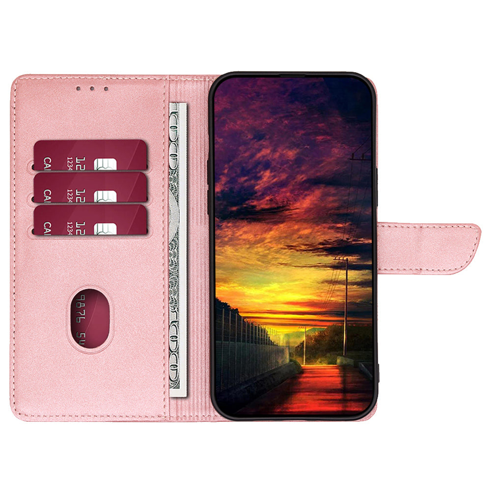 For Realme 12+ 5G Case Calf Texture Shockproof Leather Cover with Card Holder - Rose Gold