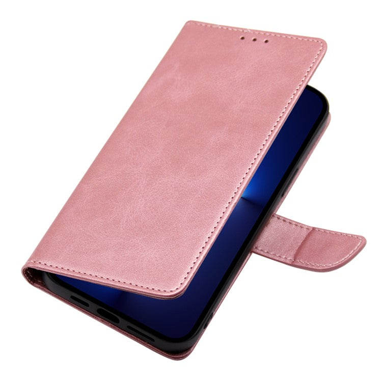 For Realme 12+ 5G Case Calf Texture Shockproof Leather Cover with Card Holder - Rose Gold