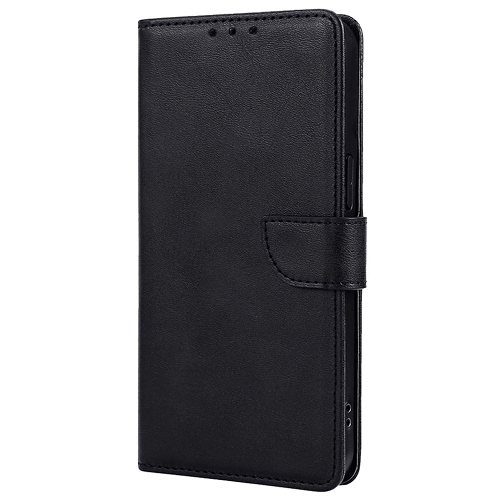 For Realme 12+ 5G Case Calf Texture Shockproof Leather Cover with Card Holder - Black