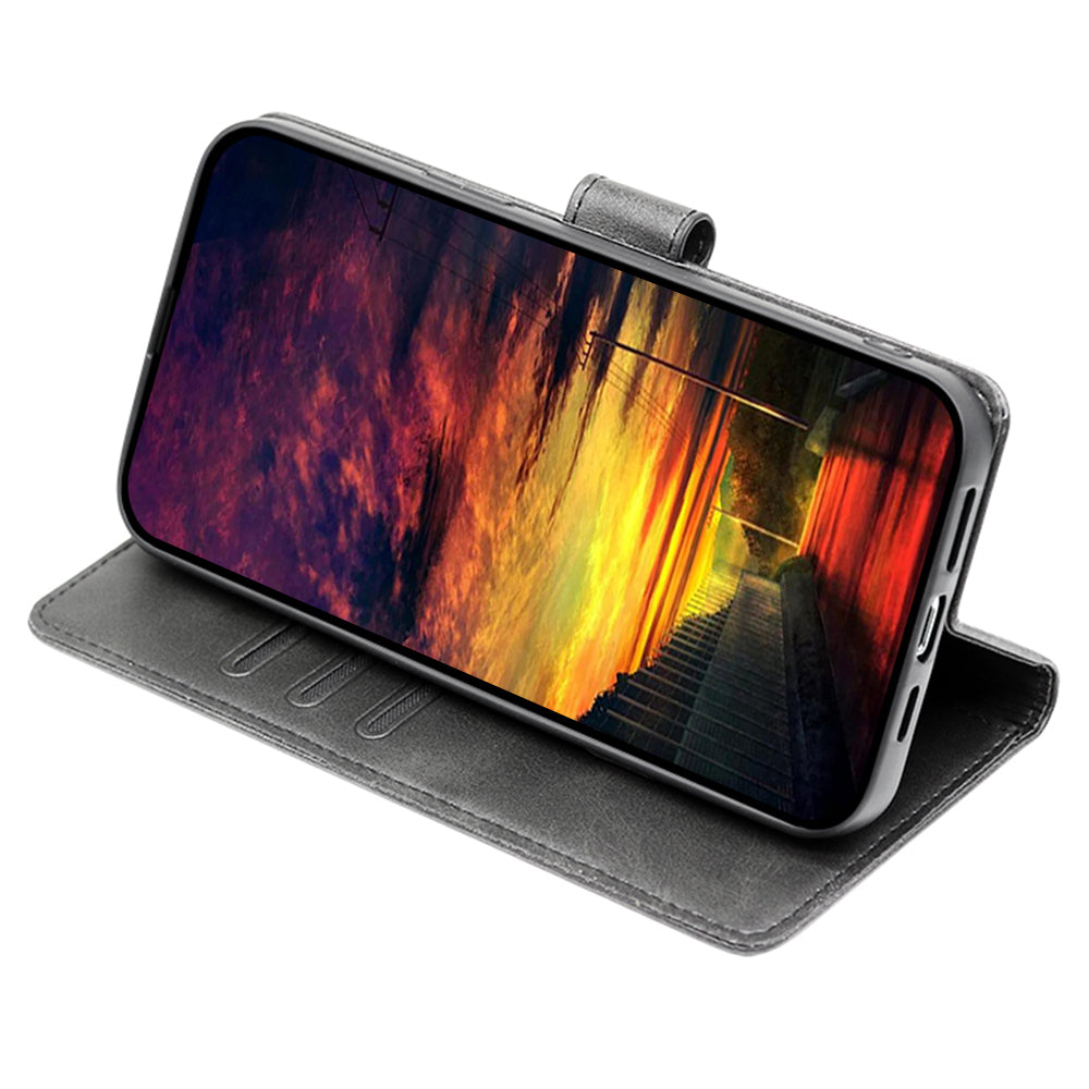 For Realme 12 Case Calf Texture Drop-resistant PU Leather Stand Phone Cover - Black